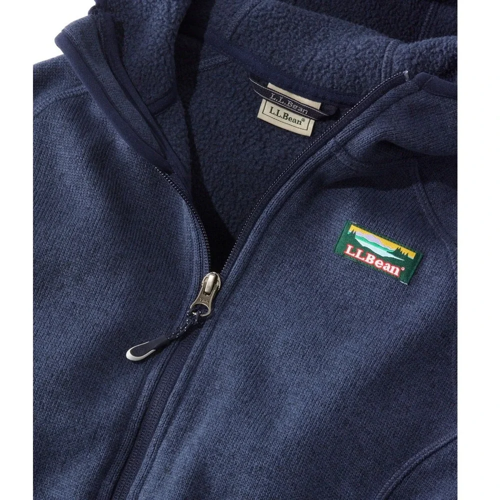 LL Bean Kids Sweater Fleece Hooded Jacket Navy Blue L 14-16 504929